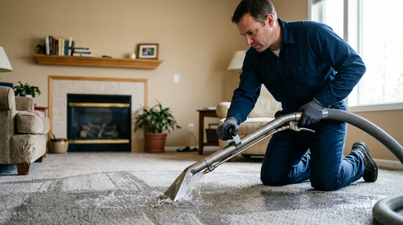 Water damage restoration technician working near Chatham, MI